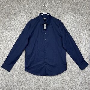 NEW Express 1MX Dress Shirt Men's Large Blue Slim Fit Button Up Long Sleeve Prep